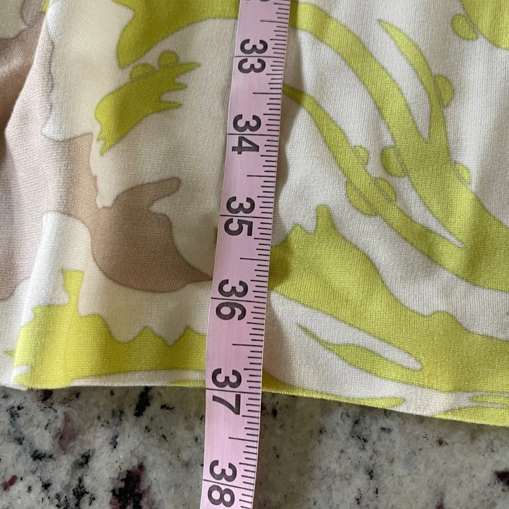 Marc Cain Floral Shift Dress Women N3 US 6/8 Lime Green Long Sleeve Italian Knit